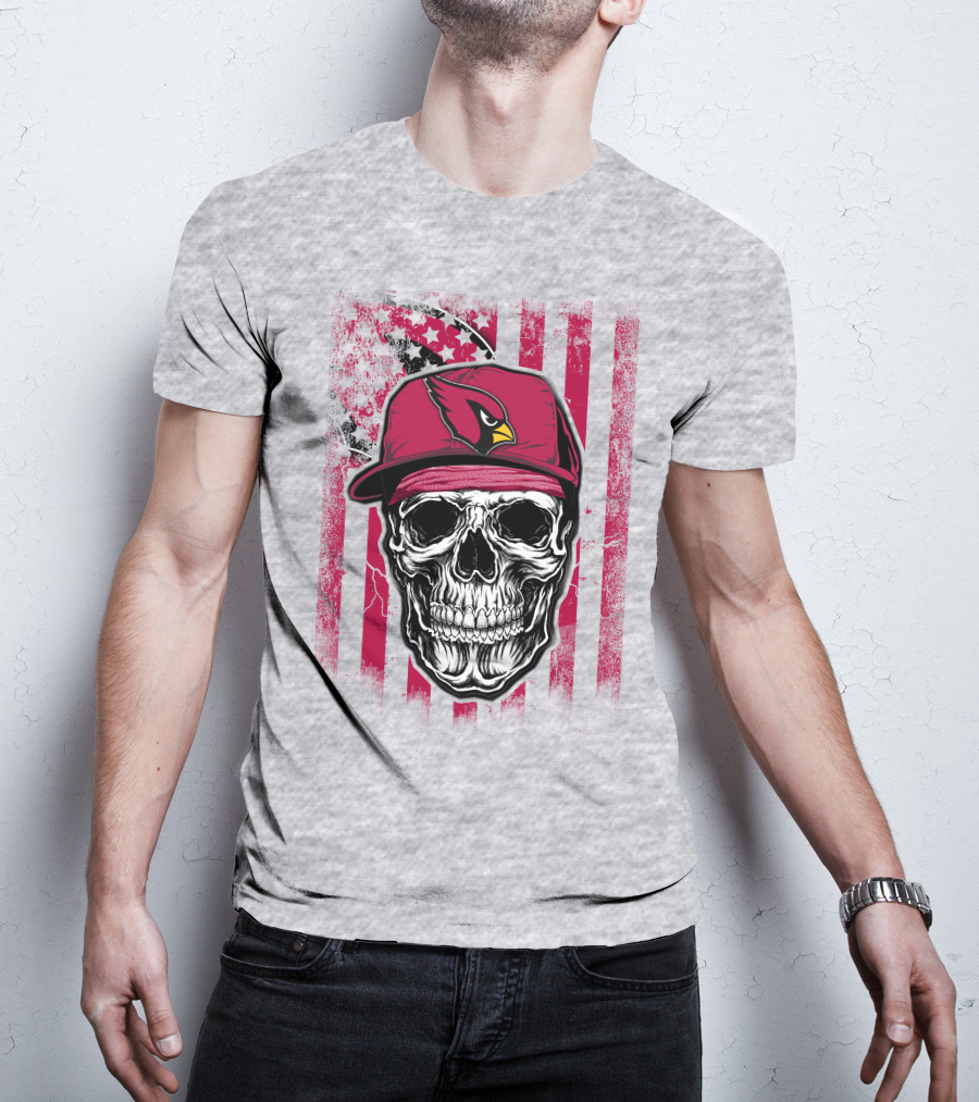 Skull V1 Arizona Cardinals Red Cap American Flag T-Shirt