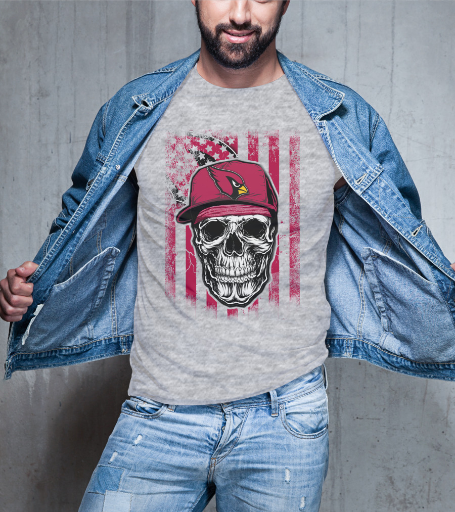 Skull V1 Arizona Cardinals Red Cap American Flag T-Shirt