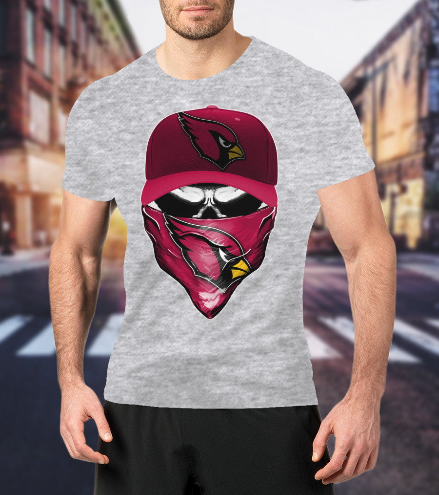 Skull V6 Arizona Cardinals Bold Logo Hat And Bandana T-Shirt
