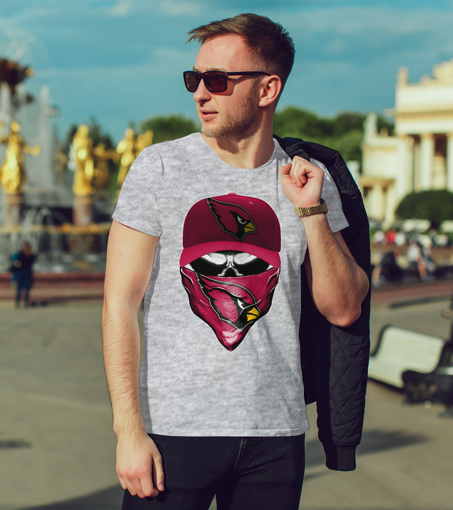Skull V6 Arizona Cardinals Bold Logo Hat And Bandana T-Shirt