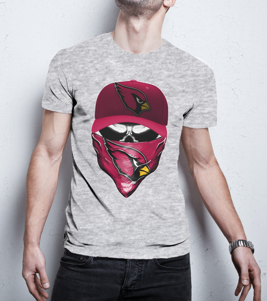 Skull V6 Arizona Cardinals Bold Logo Hat And Bandana T-Shirt