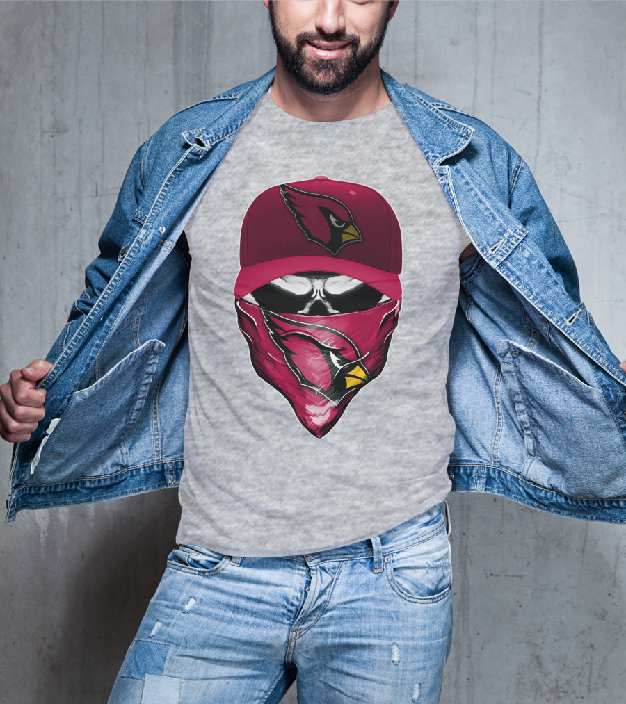 Skull V6 Arizona Cardinals Bold Logo Hat And Bandana T-Shirt