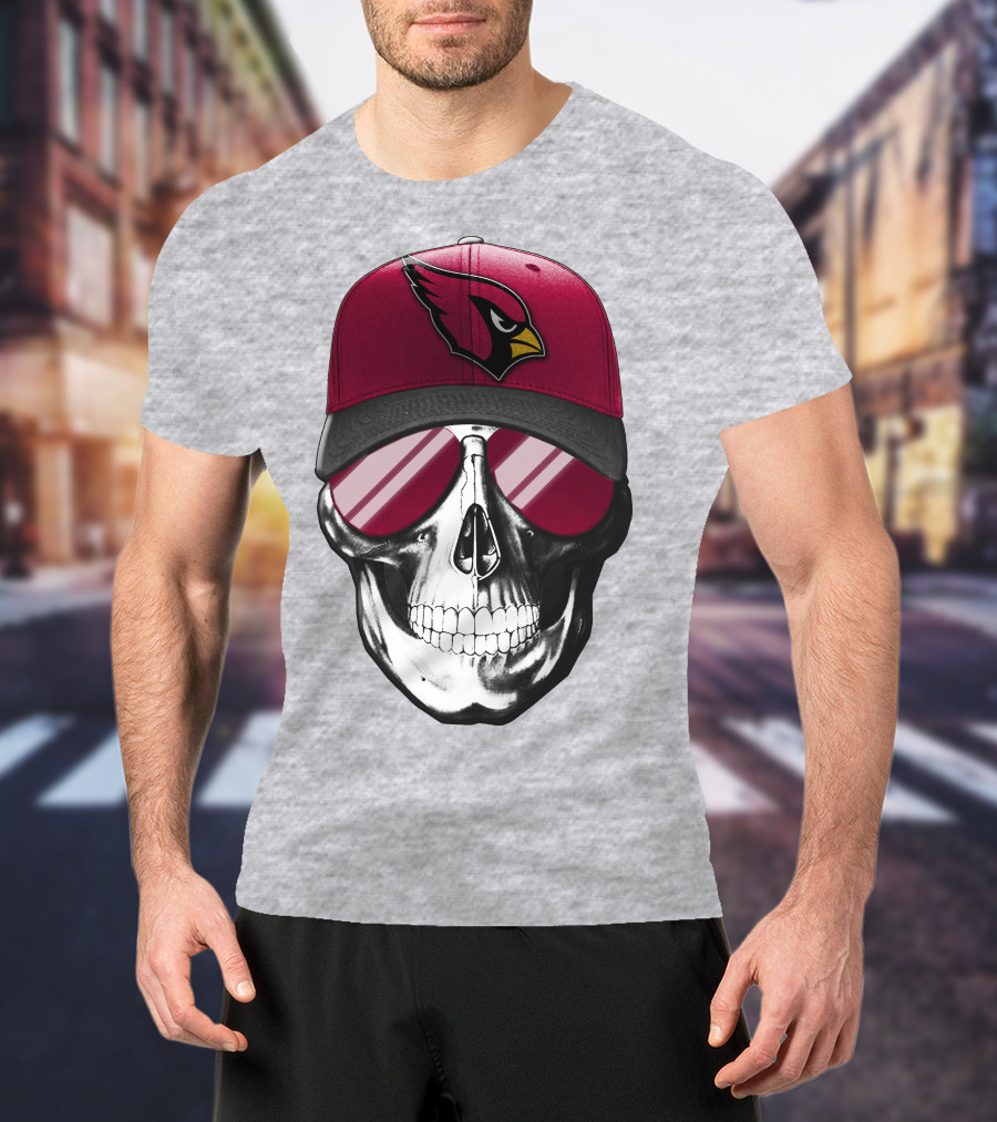 Skull V7 Arizona Cardinals Logo Hat And Sunglasses T-Shirt