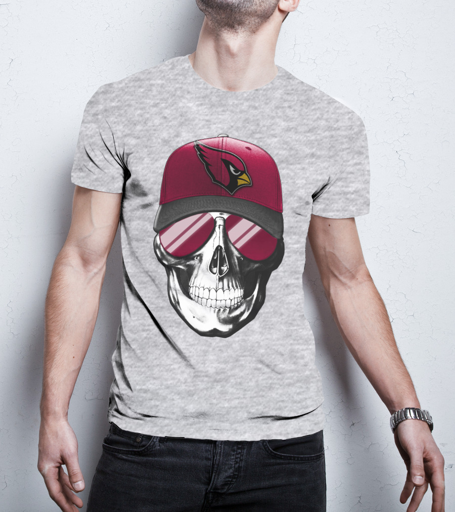 Skull V7 Arizona Cardinals Logo Hat And Sunglasses T-Shirt