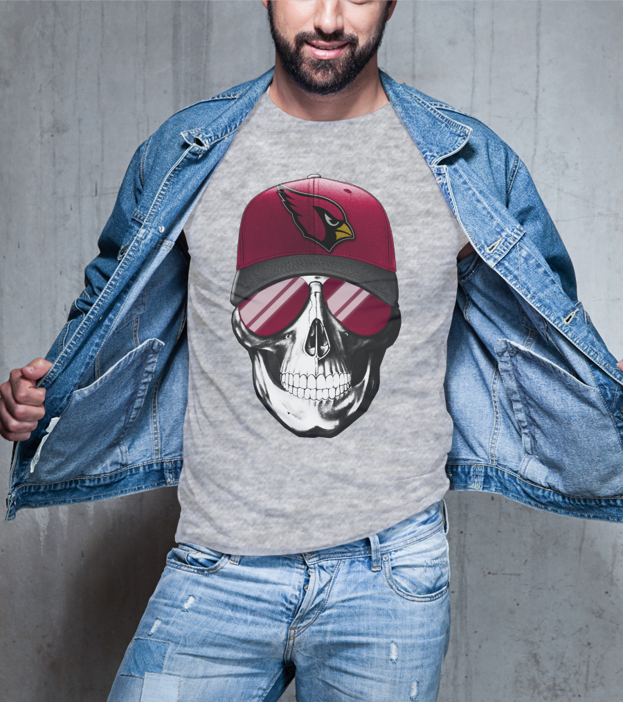 Skull V7 Arizona Cardinals Logo Hat And Sunglasses T-Shirt