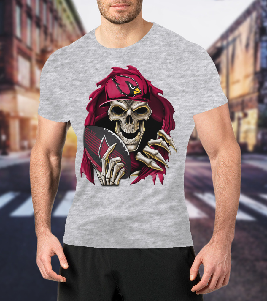 Arizona Cardinals Skeleton Skull Holding Football T-Shirt