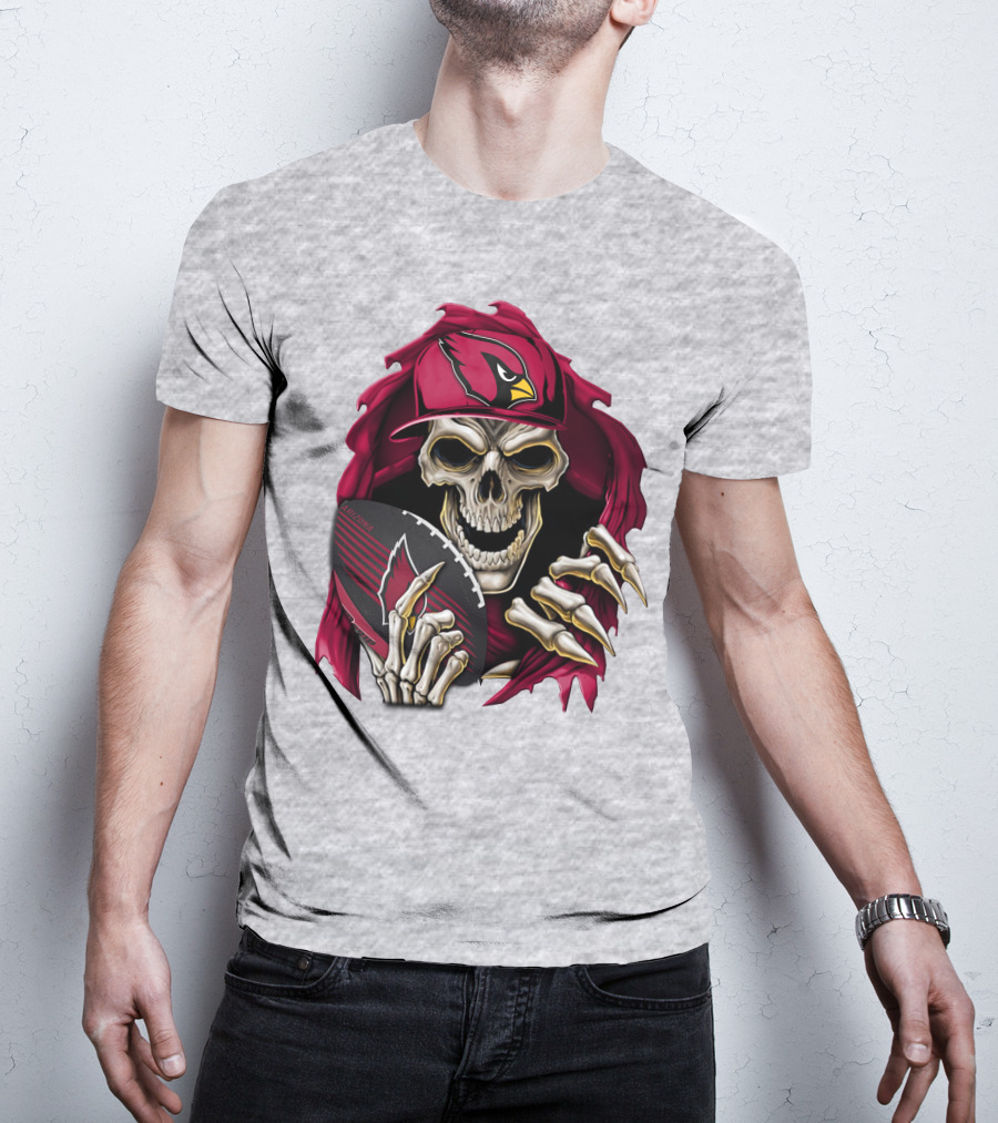 Arizona Cardinals Skeleton Skull Holding Football T-Shirt