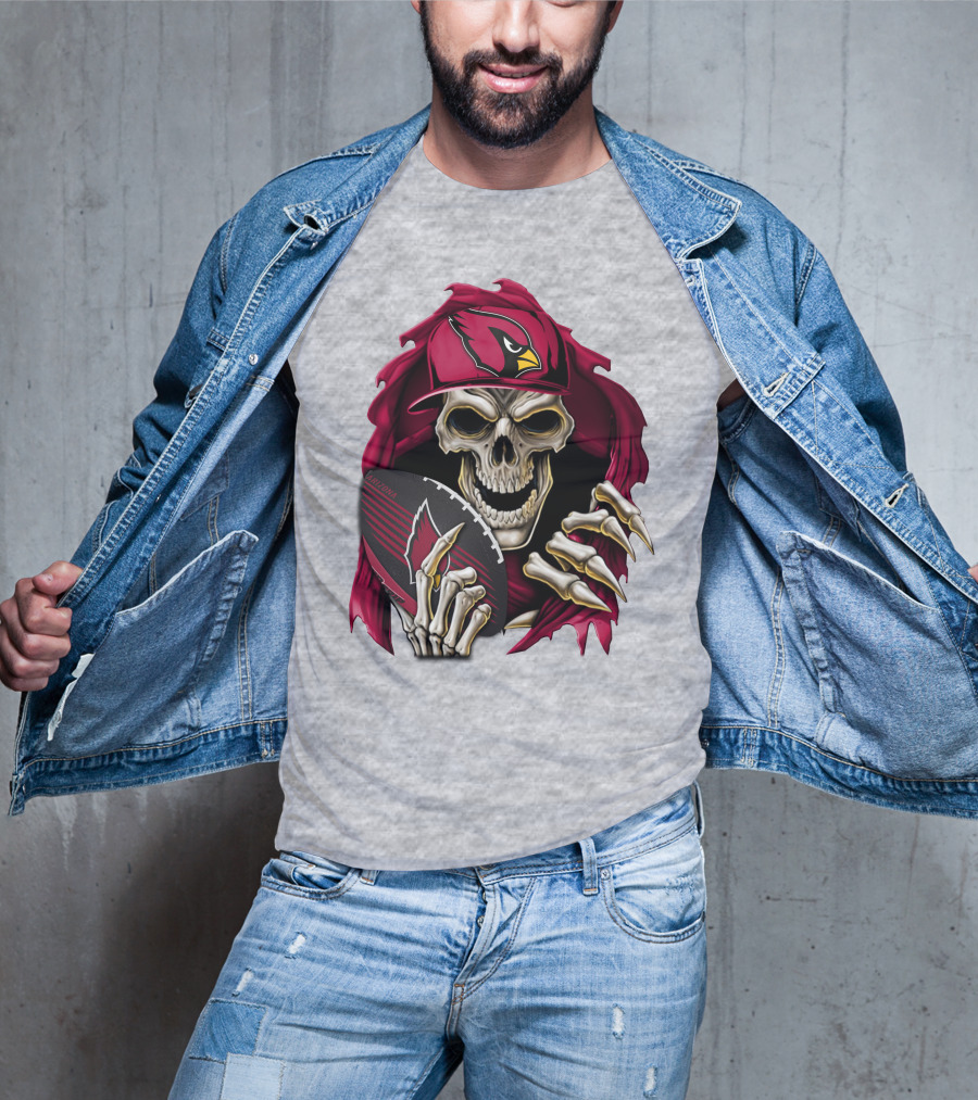 Arizona Cardinals Skeleton Skull Holding Football T-Shirt
