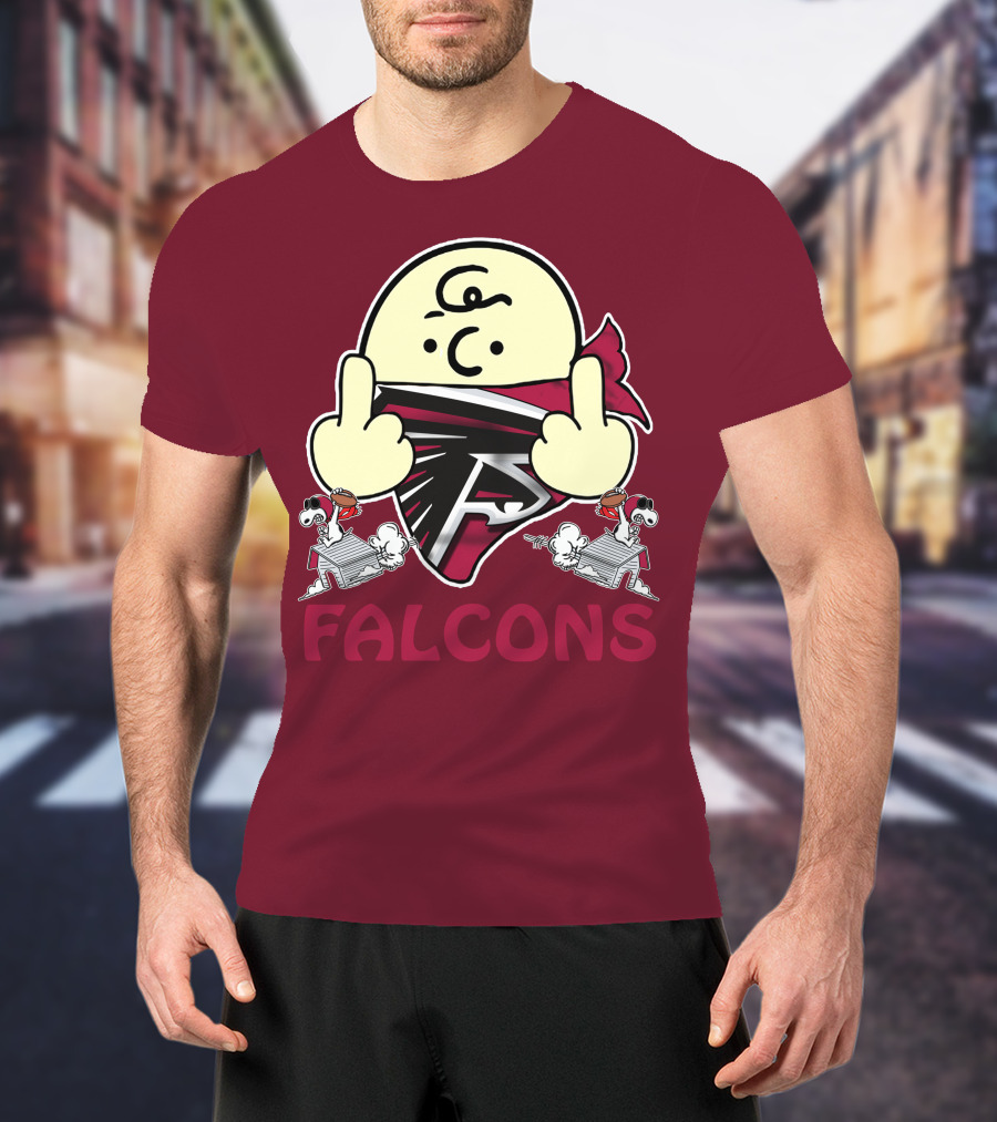 Atlanta Falcons F Symbol Peanuts Angry Charlie Middle Finger Snoopy Doghouse T-Shirt
