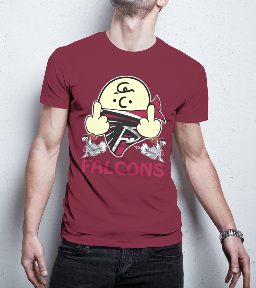 Atlanta Falcons F Symbol Peanuts Angry Charlie Middle Finger Snoopy Doghouse T-Shirt