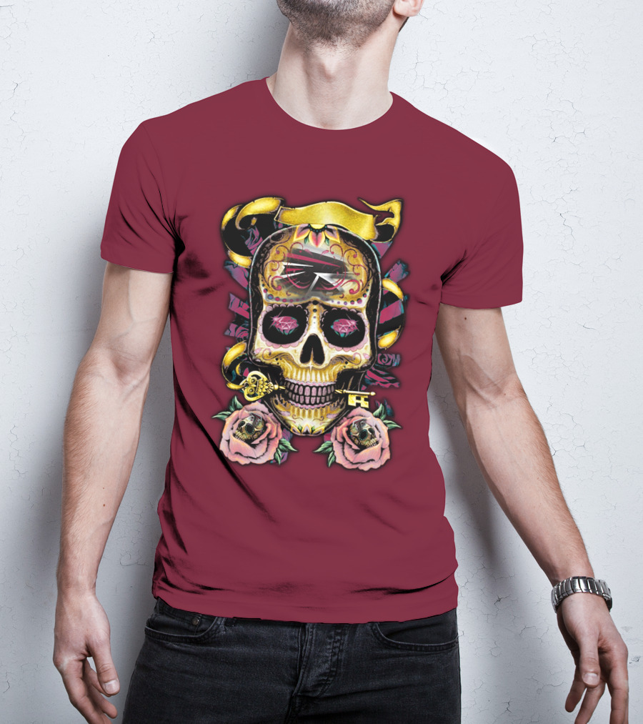 Atlanta Falcons Skull With Roses And Key T-Shirt