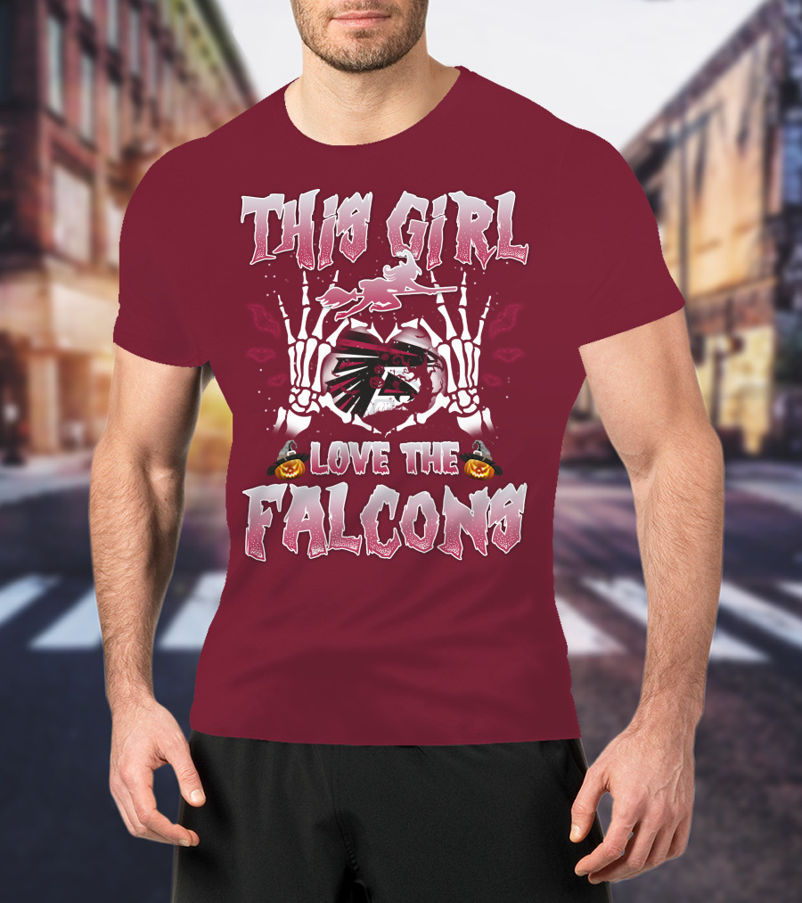 This Girl Love The Falcons Halloween Skeleton Hands Pumpkin T-Shirt
