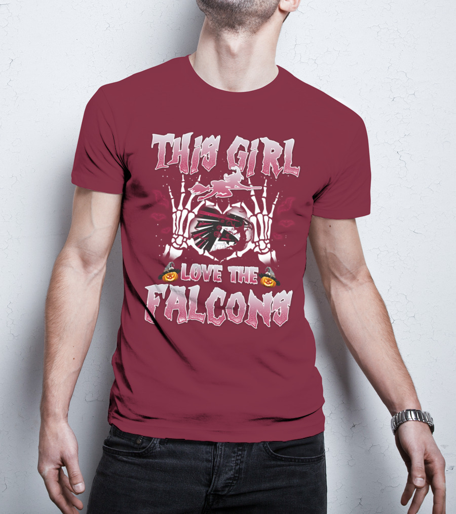 This Girl Love The Falcons Halloween Skeleton Hands Pumpkin T-Shirt