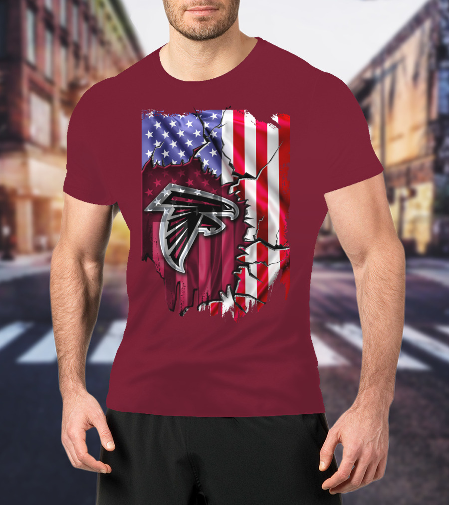 American Flag With Atlanta Falcons Logo And Cracked Design Mix T-Shirt