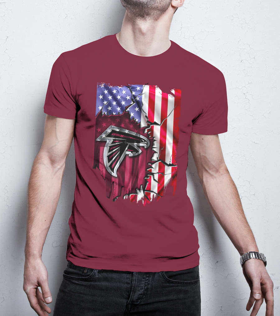 American Flag With Atlanta Falcons Logo And Cracked Design Mix T-Shirt
