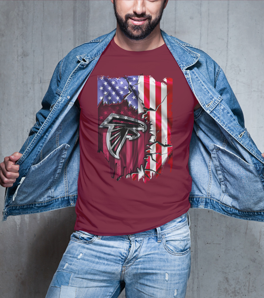 American Flag With Atlanta Falcons Logo And Cracked Design Mix T-Shirt