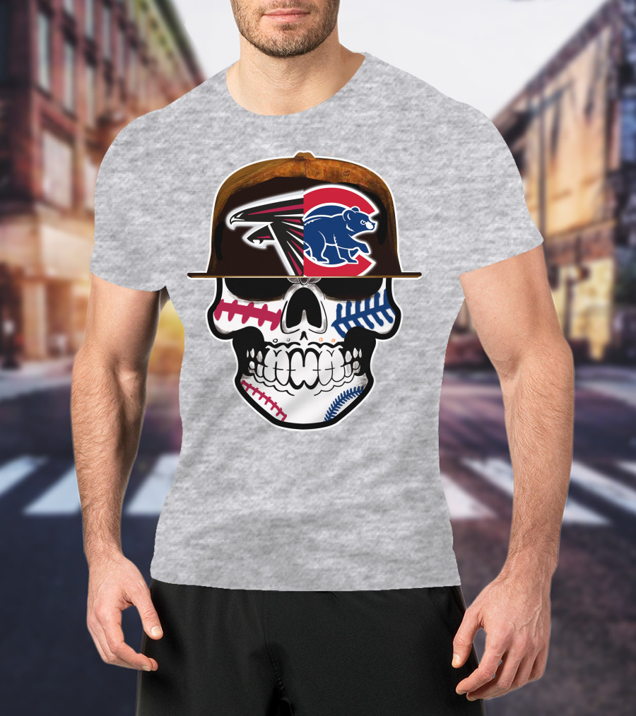 Atlanta Falcons Chicago Cubs Skull Hat T-Shirt