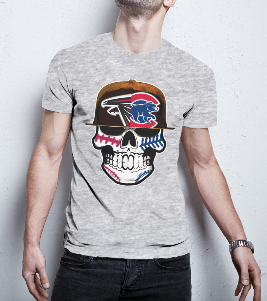 Atlanta Falcons Chicago Cubs Skull Hat T-Shirt