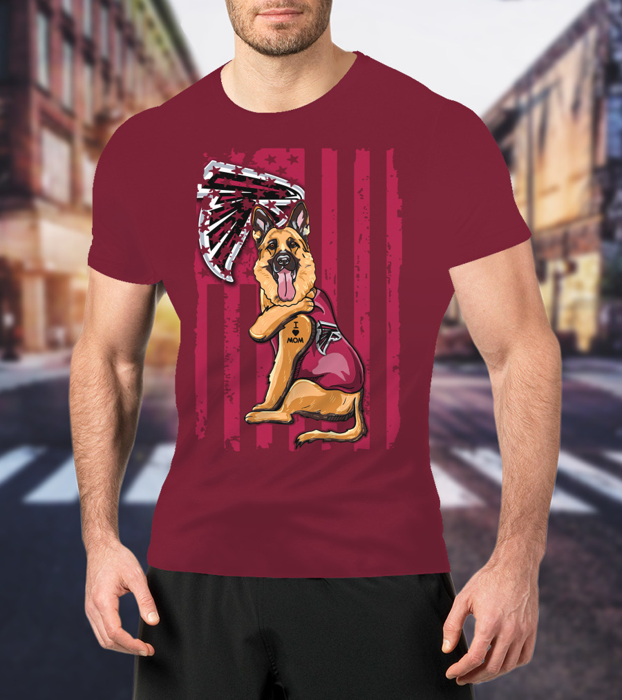 I Mom Tattoo German Shepherd With Atlanta Falcons Fan Flag And Stripes T-Shirt