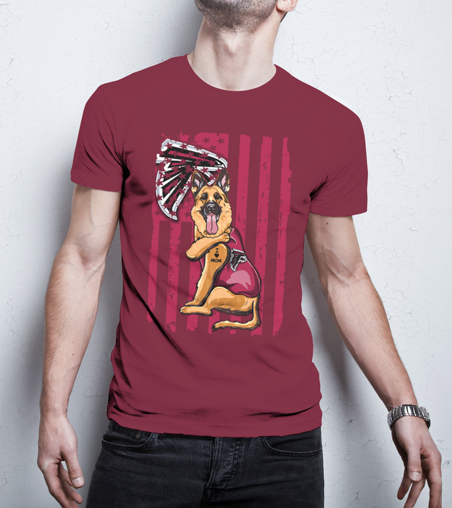 I Mom Tattoo German Shepherd With Atlanta Falcons Fan Flag And Stripes T-Shirt