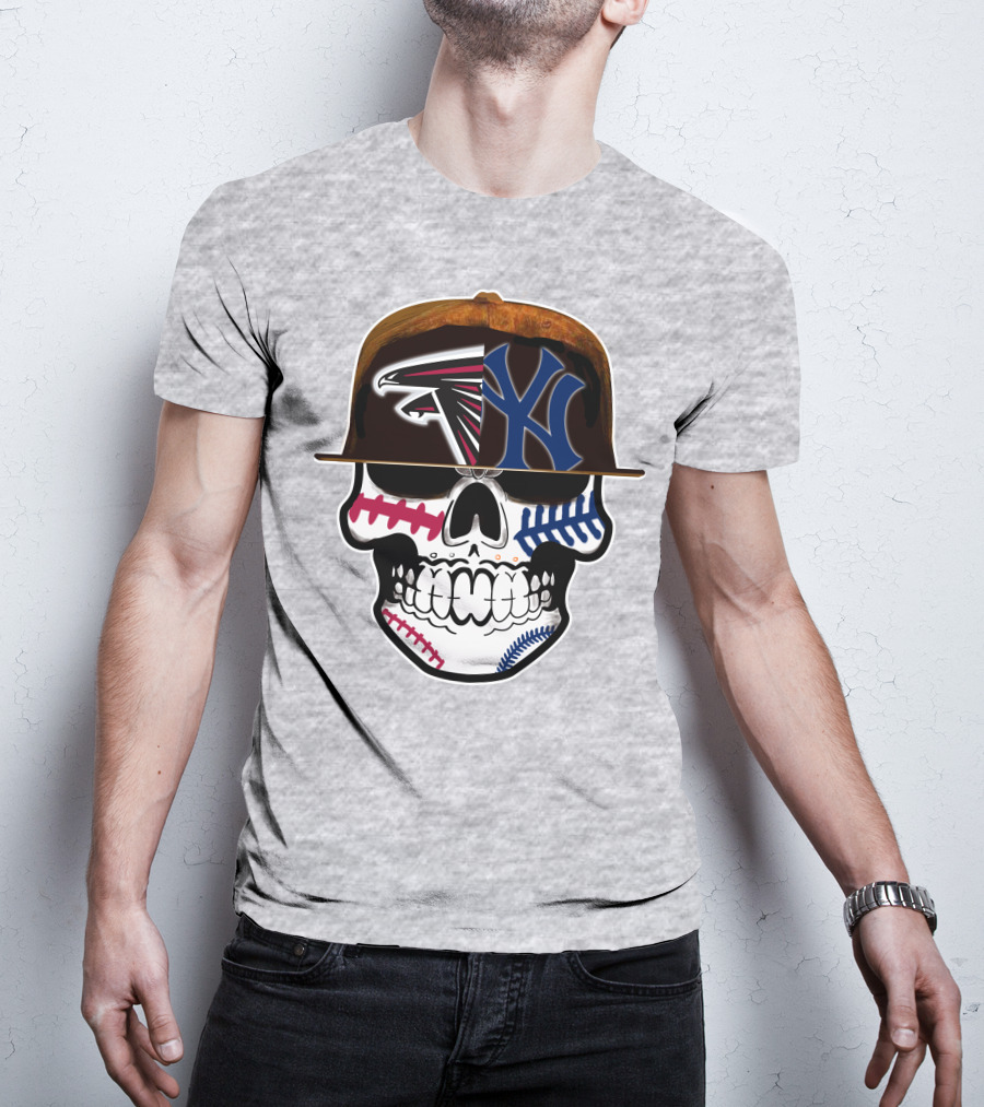 Atlanta Falcons New York Yankees Skull Baseball Football Fusion T-Shirt