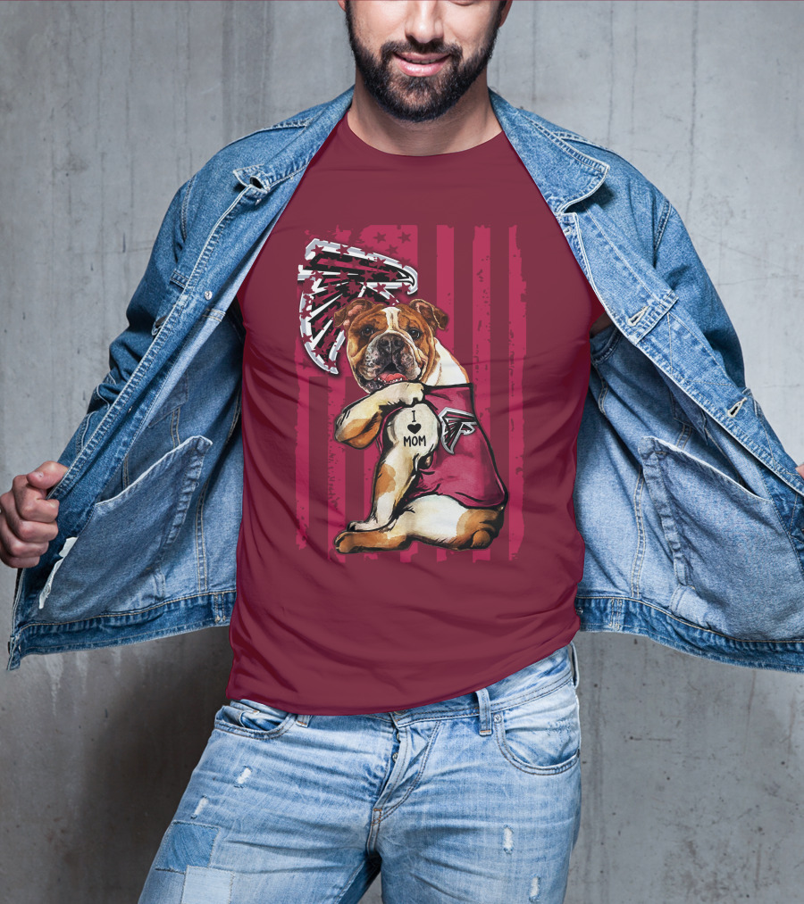 Bulldog Atlanta Falcons I Love Mom Patriotic T-Shirt