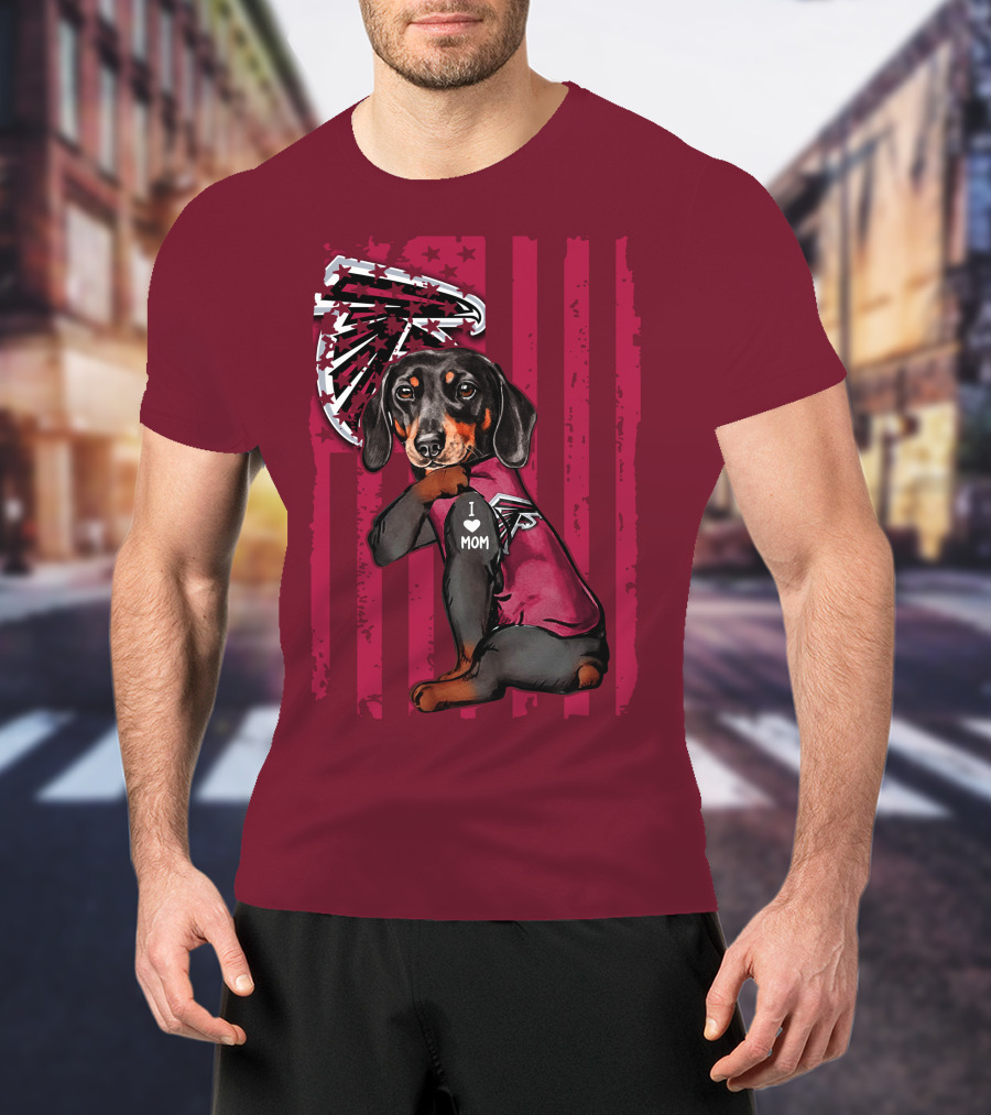Dachshund I Love Mom Atlanta Falcons Flag T-Shirt