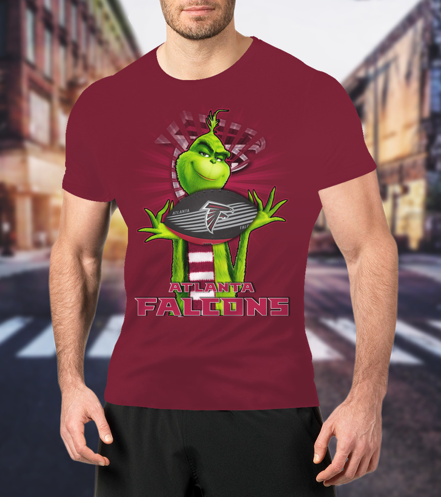 Grinch Holding Atlanta Falcons Football With Scarf T-Shirt