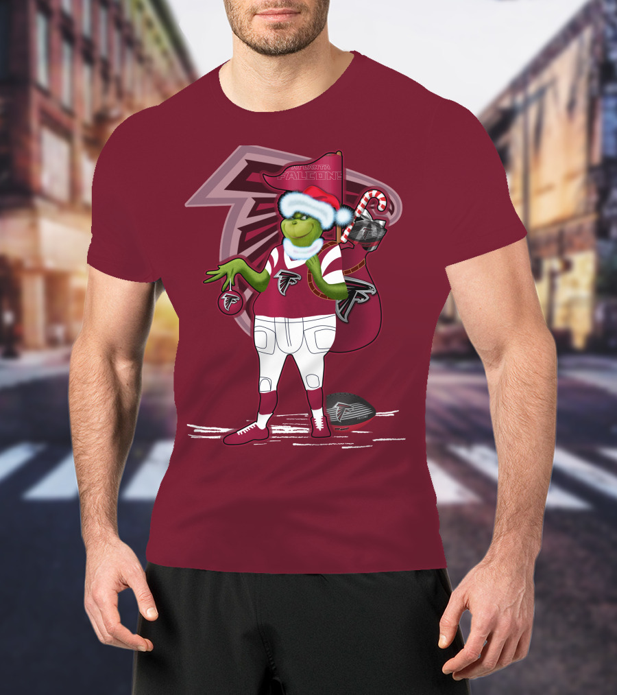 Grinchxmas Atlanta Falcons Holiday Santa Hat Christmas Sports Team T-Shirt