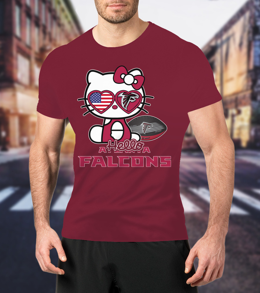 Hello Kitty Atlanta Falcons American Flag Football T-Shirt