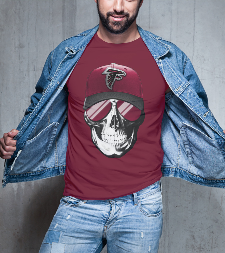 Atlanta Falcons Skull Cap With Reflective Glasses T-Shirt