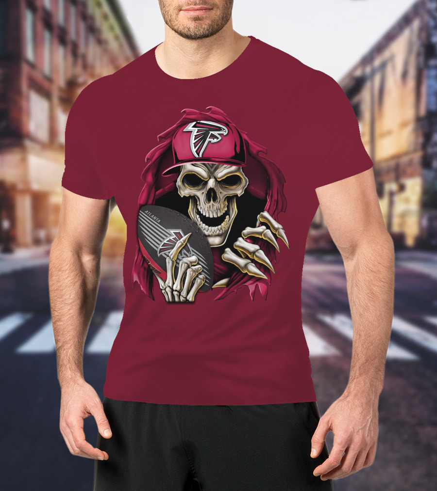 Skullbong Atlanta Falcons Skeleton With Football And Cap T-Shirt