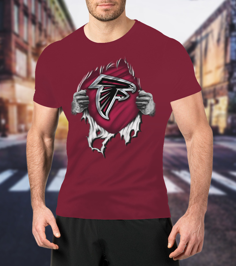 Torn Atlanta Falcons Logo With Hands Emerging T-Shirt