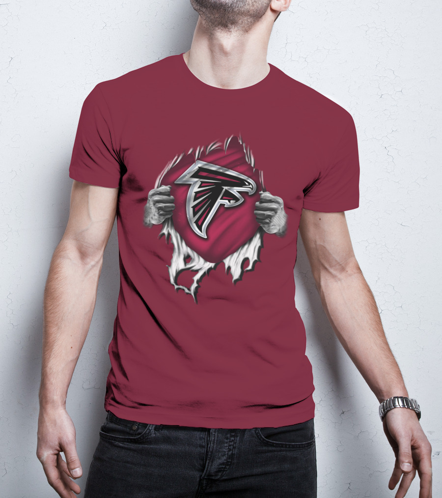 Torn Atlanta Falcons Logo With Hands Emerging T-Shirt