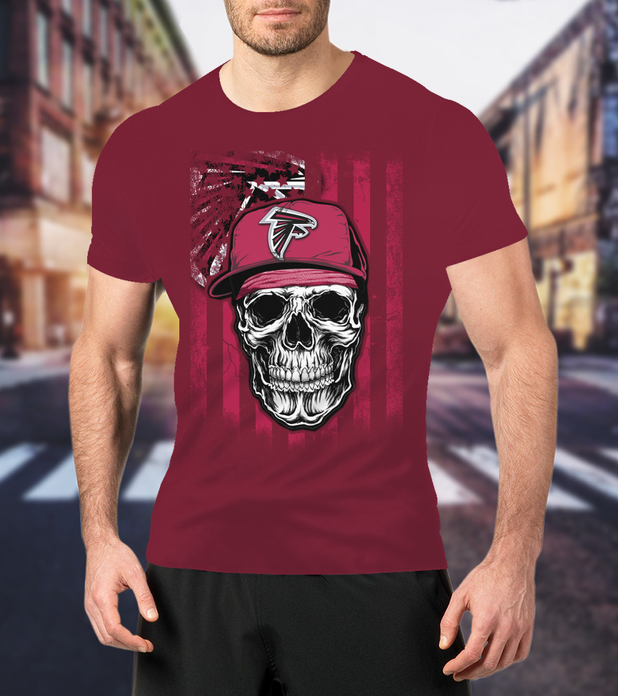 Skull V1 Atlanta Falcons Cap With Falcons Logo And Grunge Stripes T-Shirt