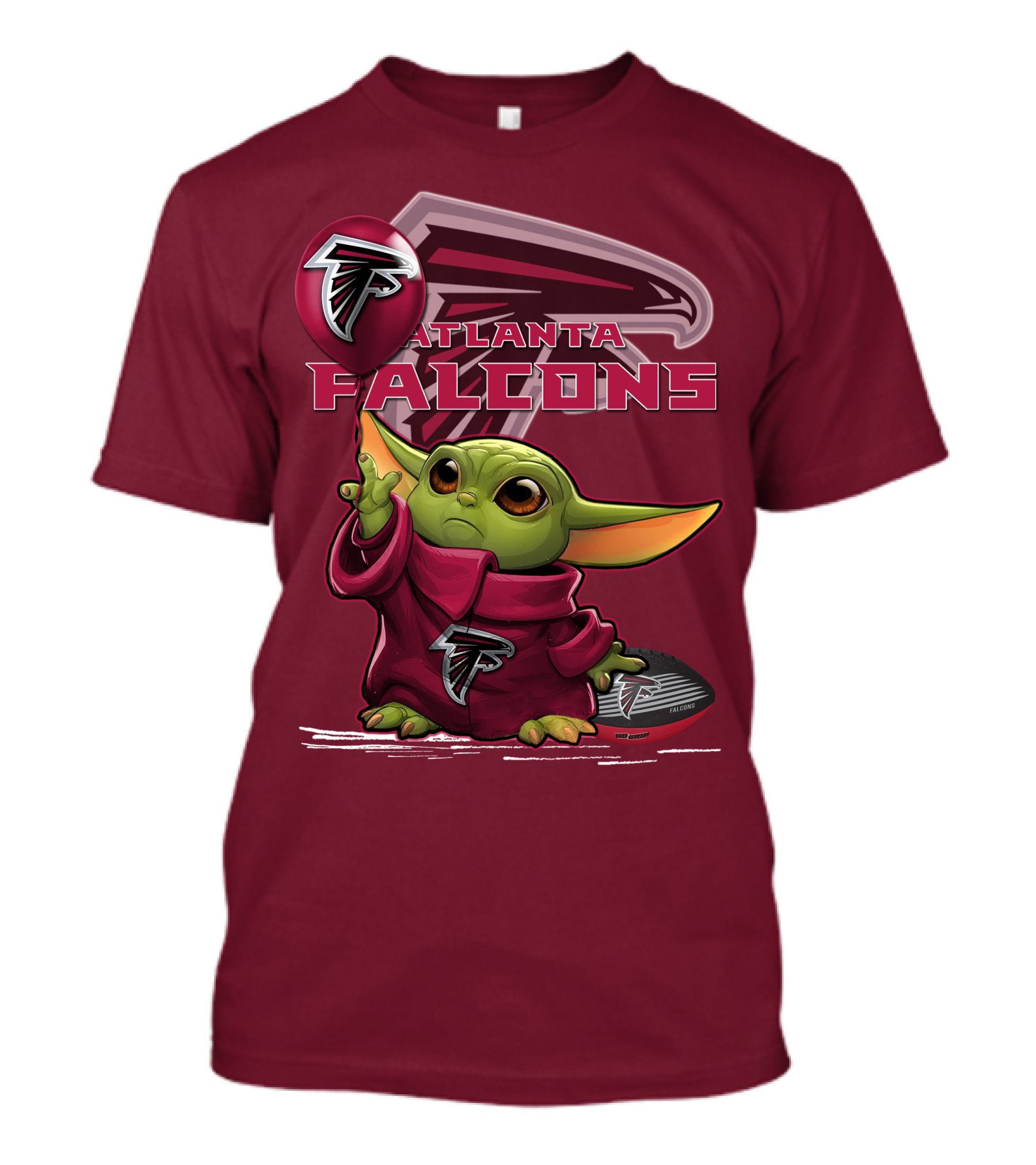 Baby Yoda Holding Atlanta Falcons Logo Balloon T-Shirt