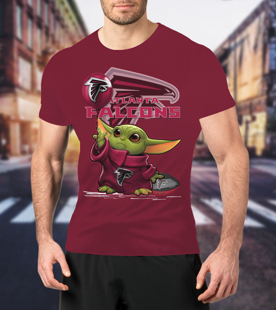 Baby Yoda Holding Atlanta Falcons Logo Balloon T-Shirt