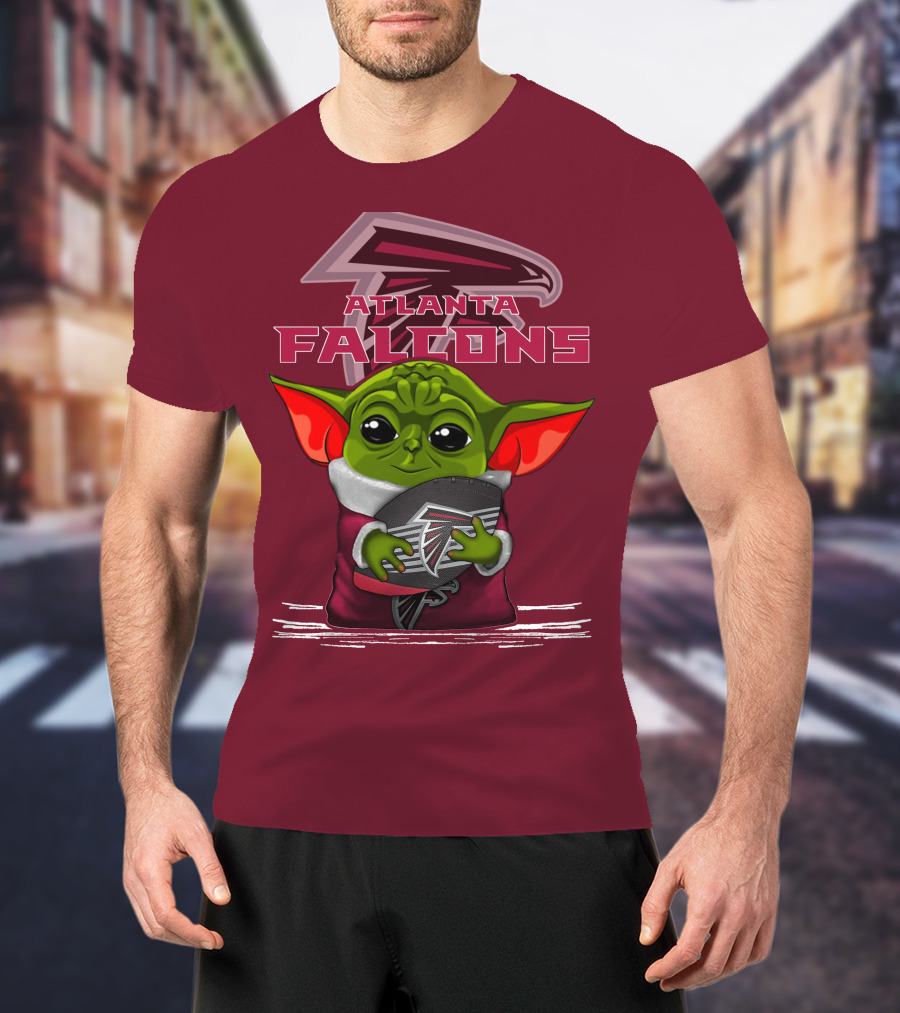Yoda Holding Atlanta Falcons Football With Logo Background T-Shirt