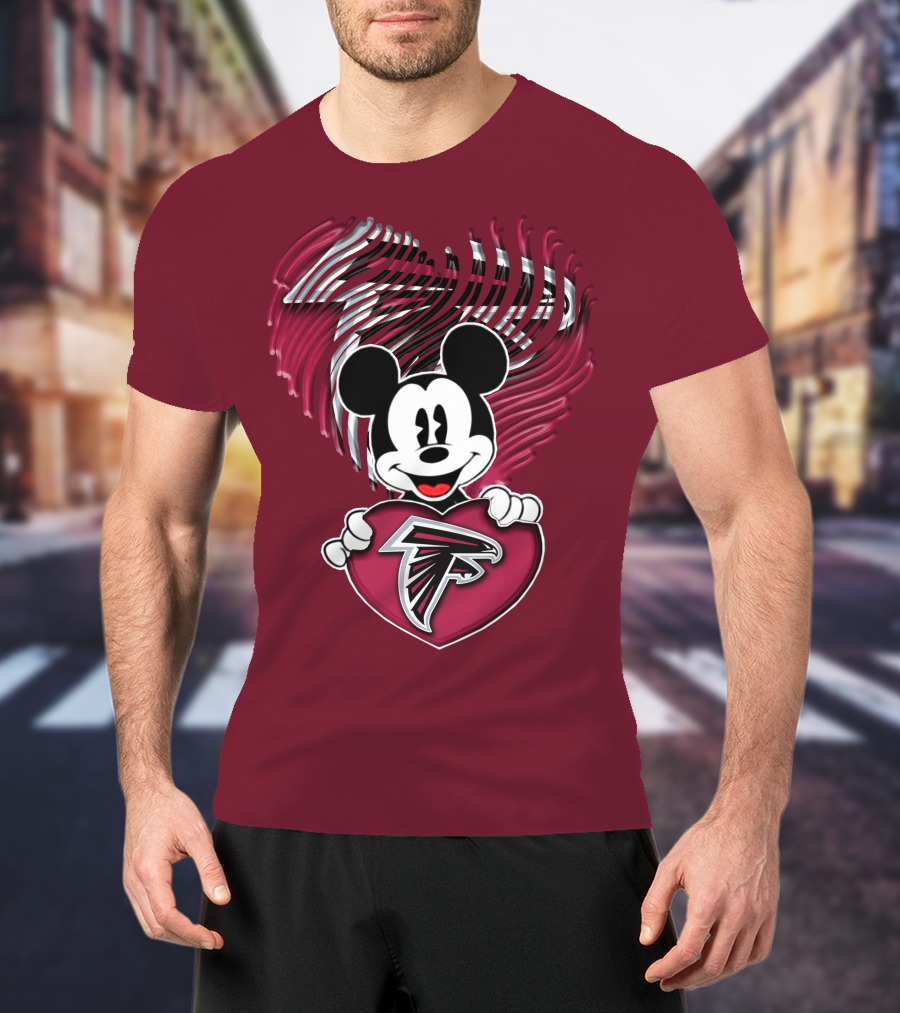 Mick Holding Atlanta Falcons Heart With Falcons Logo And Stylized T-Shirt