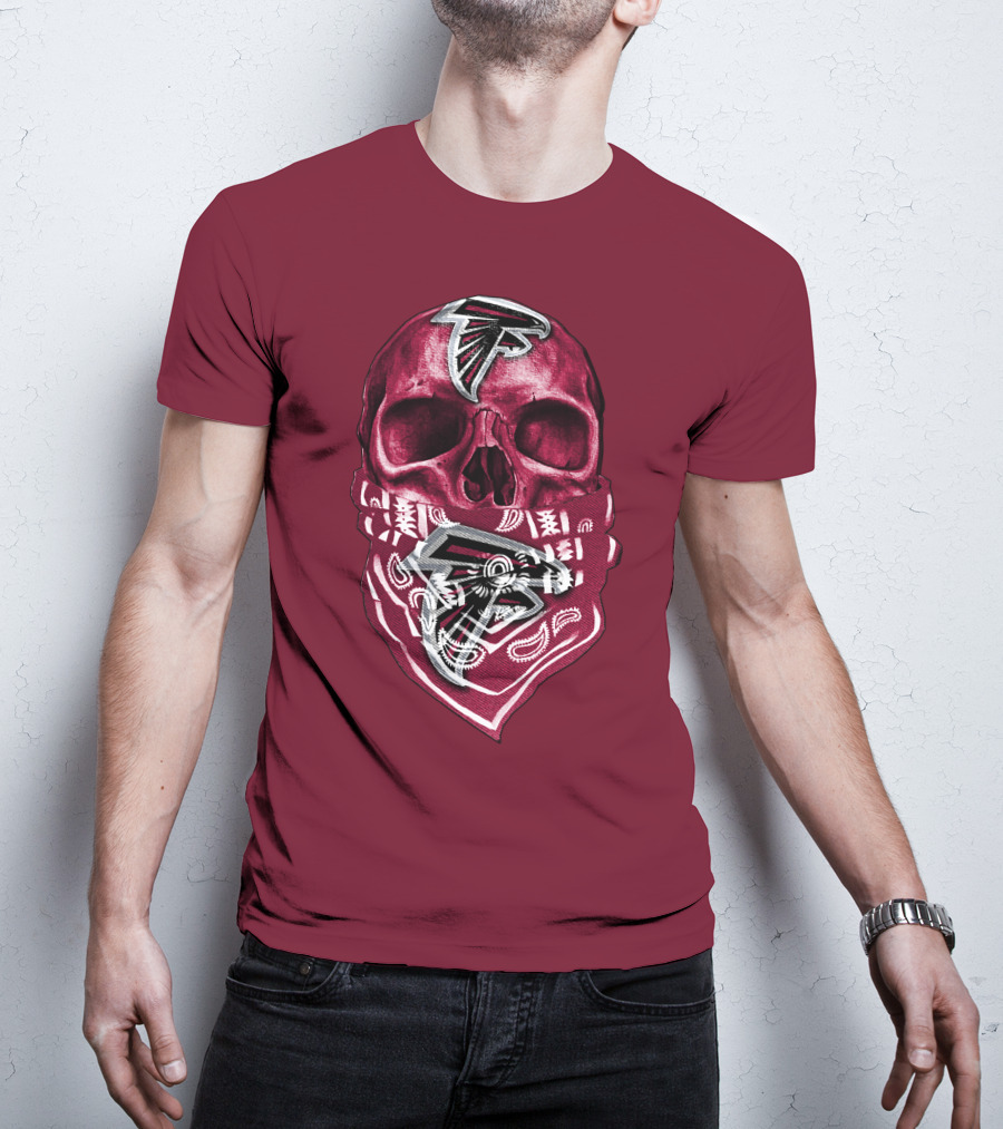 Skull With Atlanta Falcons Logos And Bandana T-Shirt