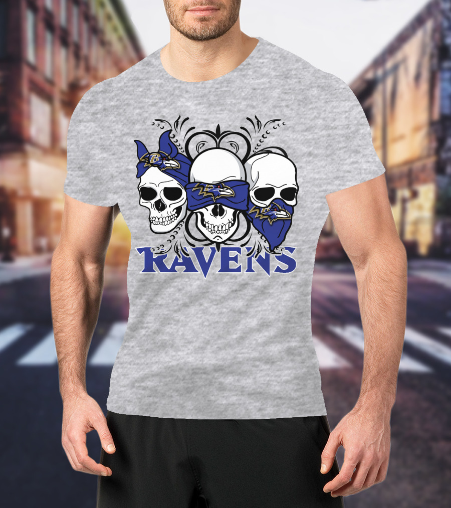 Ravens Three Skulls Bandana Baltimore Ravens T-Shirt