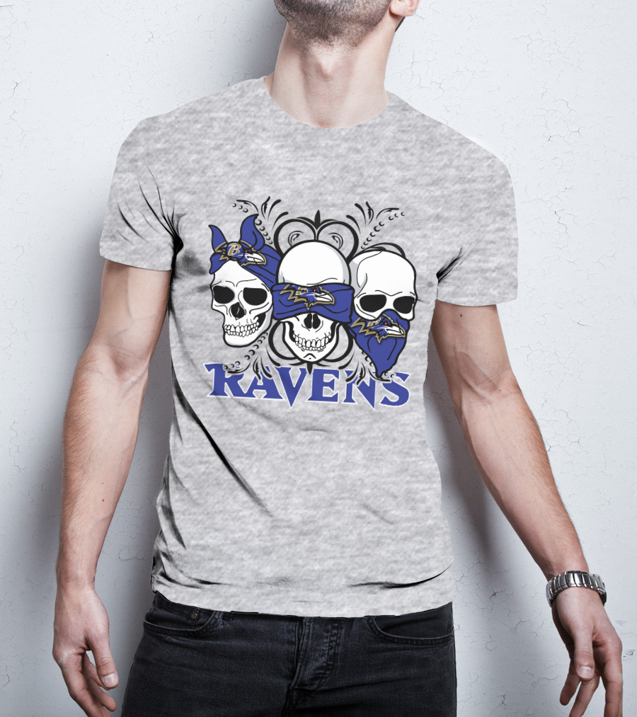Ravens Three Skulls Bandana Baltimore Ravens T-Shirt