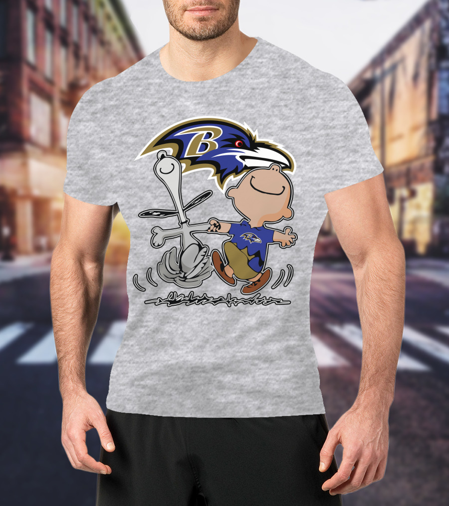 Baltimore Ravens Snoopy Dance With Logo And Characters T-Shirt