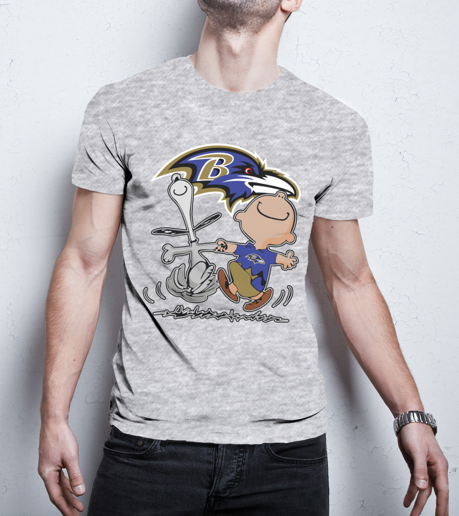 Baltimore Ravens Snoopy Dance With Logo And Characters T-Shirt