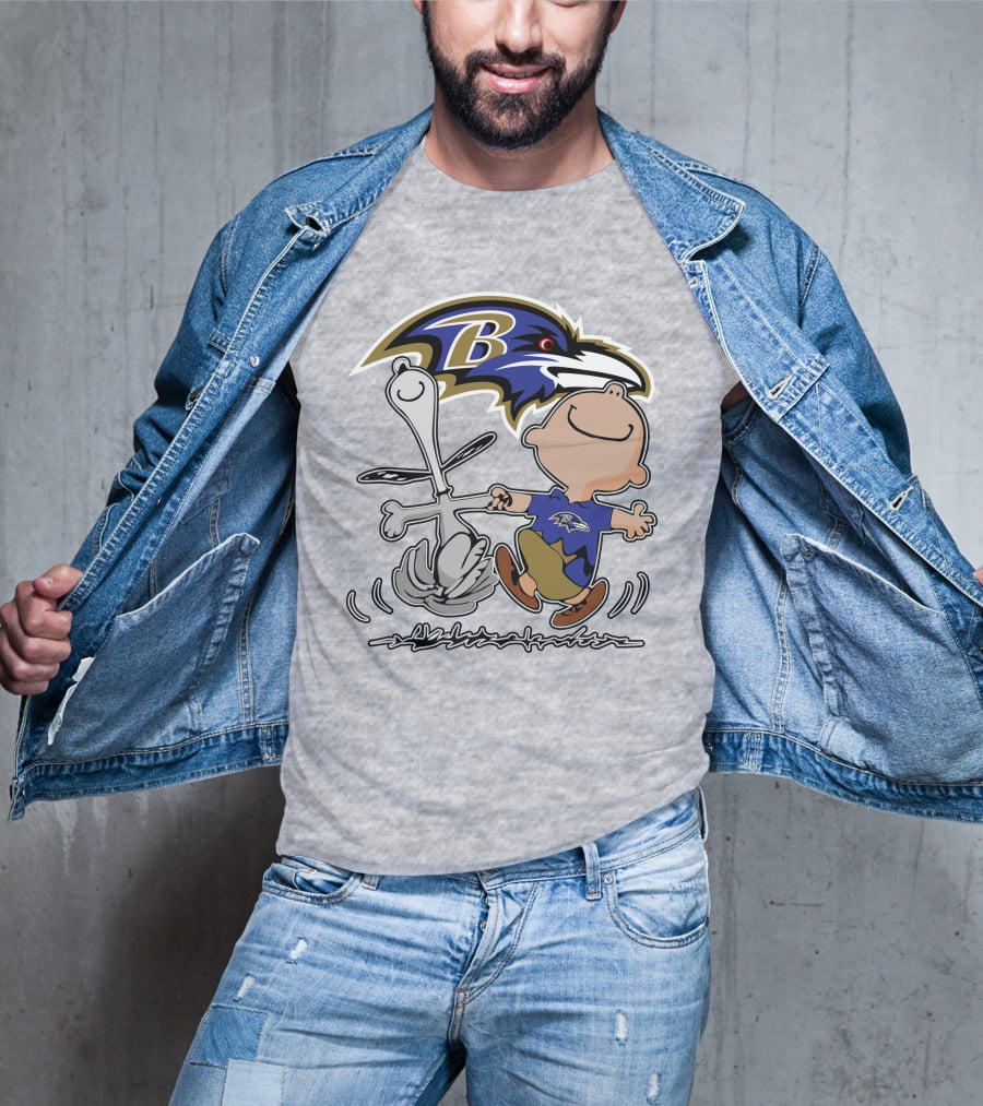 Baltimore Ravens Snoopy Dance With Logo And Characters T-Shirt