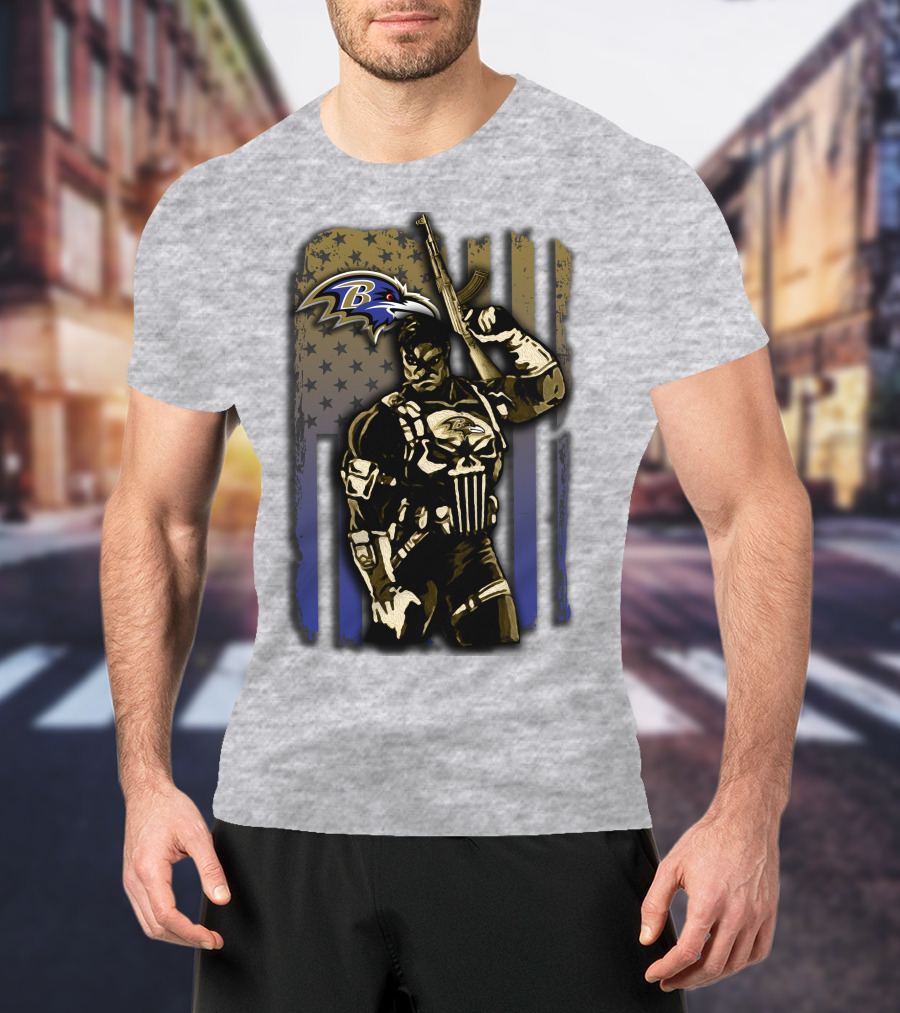 Baltimore Ravens Punisher Soldier Usa Flag T-Shirt