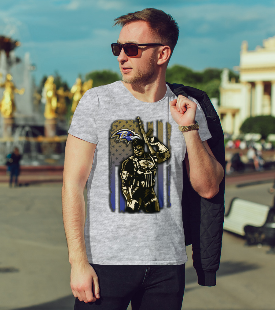 Baltimore Ravens Punisher Soldier Usa Flag T-Shirt