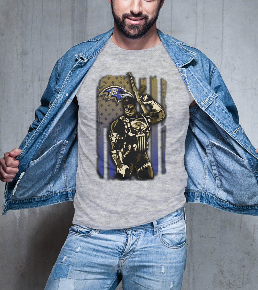 Baltimore Ravens Punisher Soldier Usa Flag T-Shirt