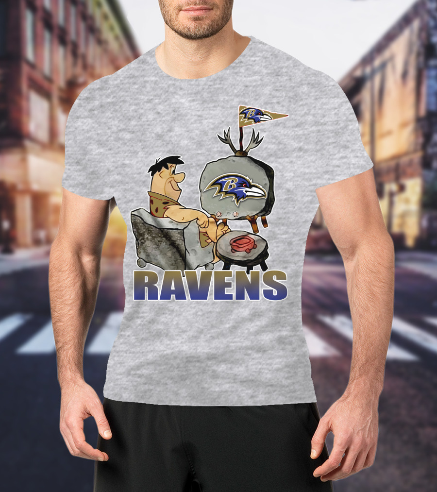 Baltimore Ravens Cartoon Character Watching Tv With Team T-Shirt