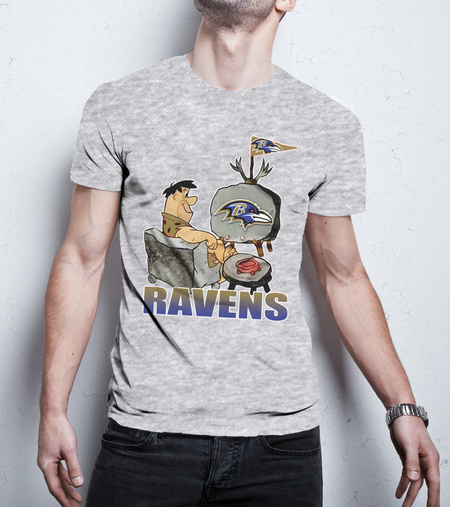 Baltimore Ravens Cartoon Character Watching Tv With Team T-Shirt
